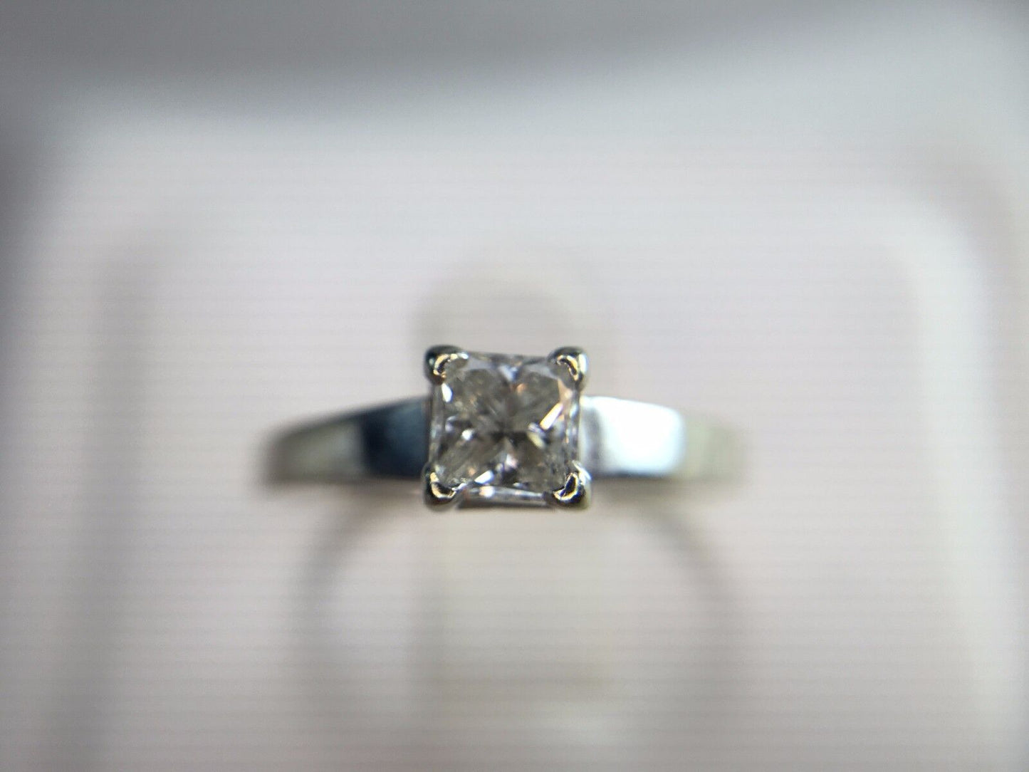 14k White Gold Square Princess Cut Natural Diamond Solitaire Engagement Ring