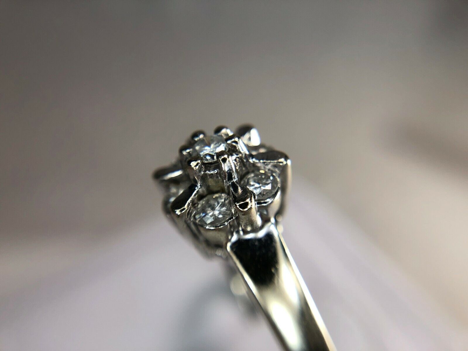 14k White Gold Round Brilliant Natural Diamond Flower Cluster Ring 1/2 ct