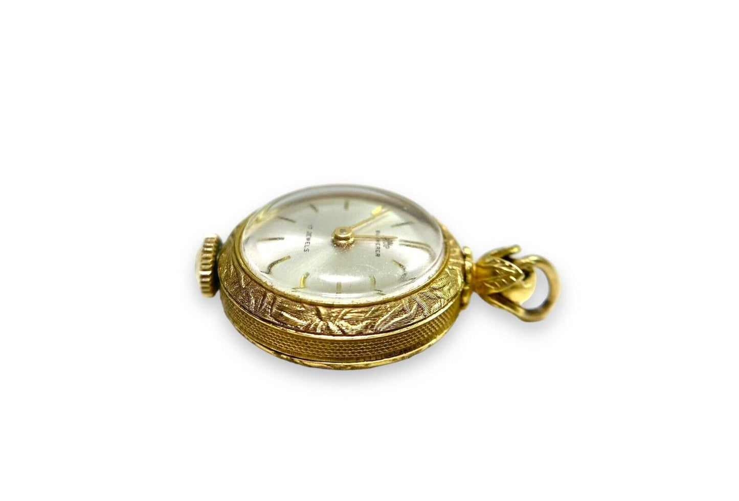 Vintage 14k Yellow Gold Bucherer Small Pocket Watch Engraved Pendant