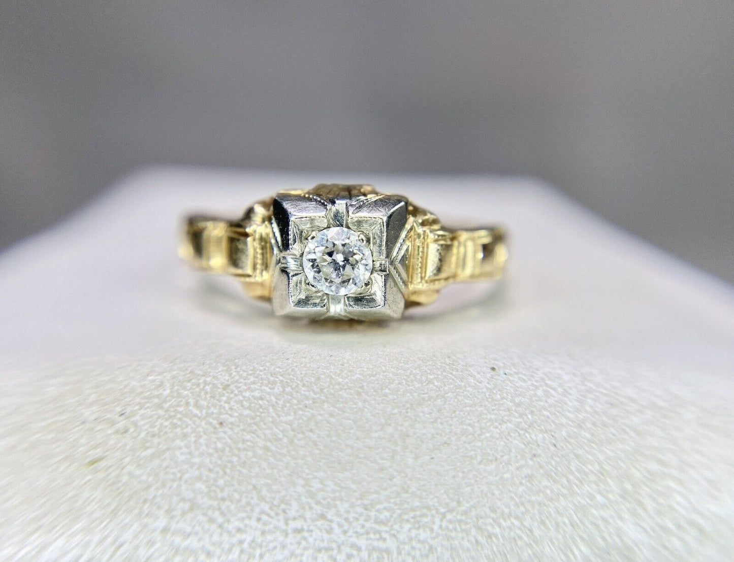 Vintage Art Deco 14k Yellow Gold Old European Diamond Small Engagement Ring