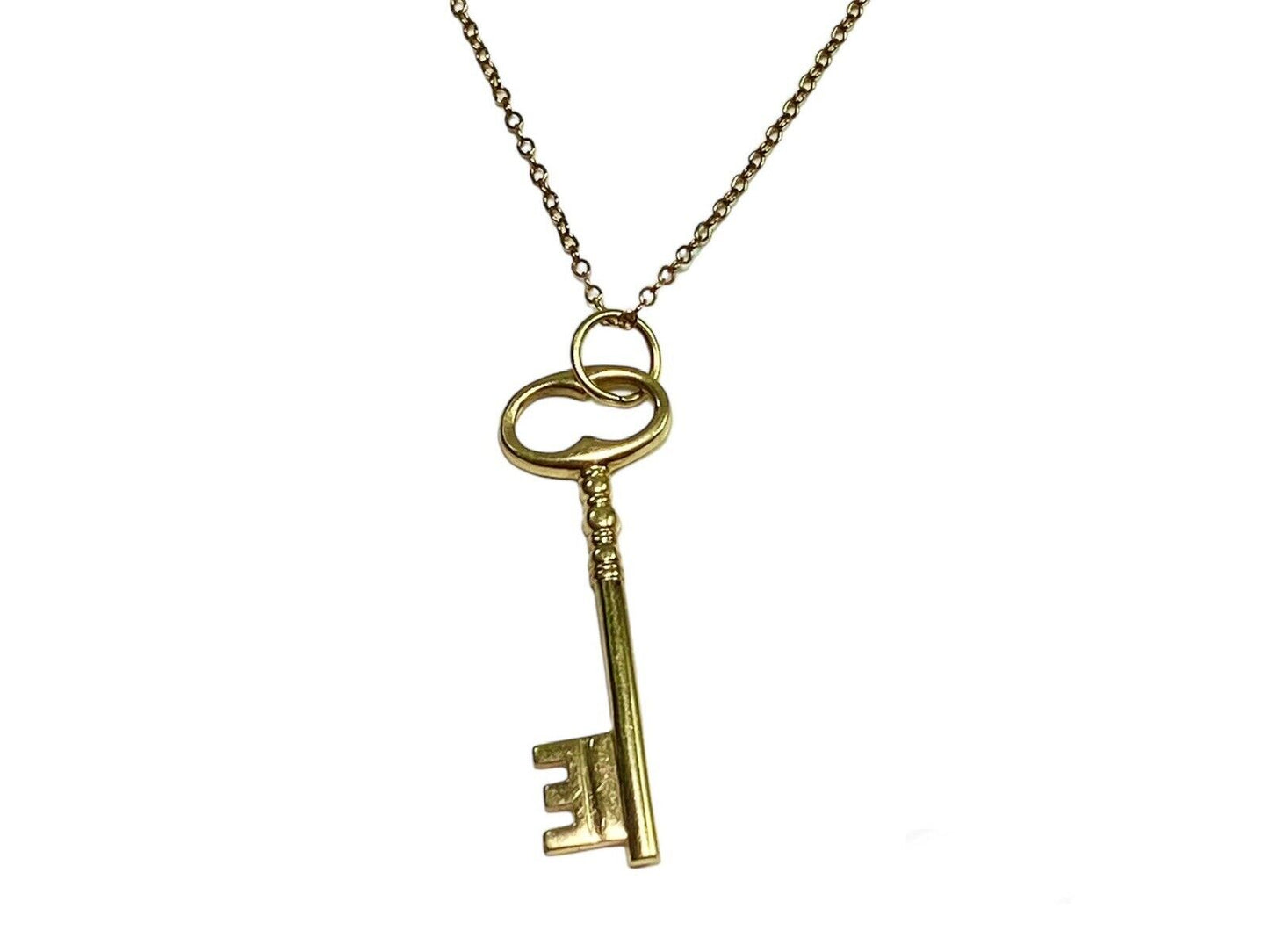 Vintage Designer Signed Soviet 14k Yellow Gold Key Pendant Necklace