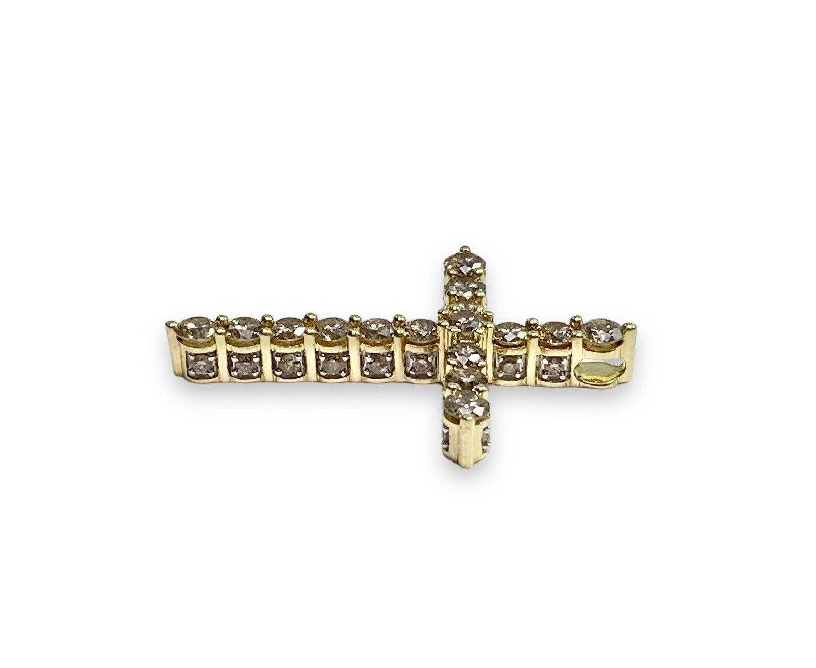 10k Yellow Gold Designer Signed Natural Round Diamond Cross Pendant