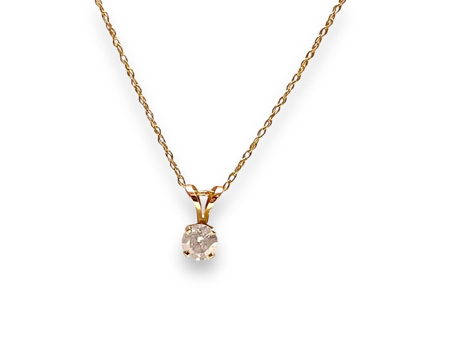 Vintage 14k Yellow Gold Natural Round Diamond Solitaire Pendant Necklace