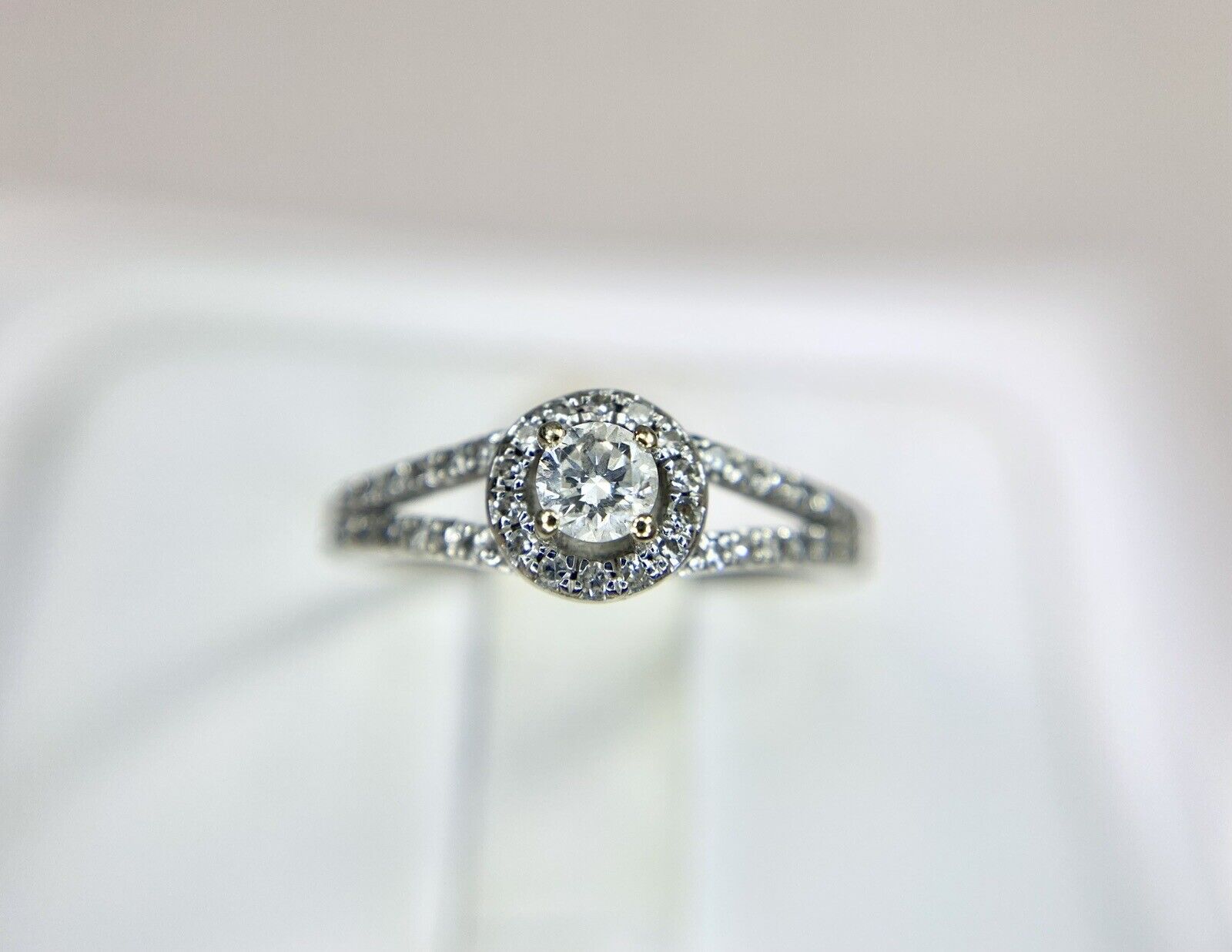 14k White Gold Natural Round Brilliant Diamond Small Halo Engagement Ring