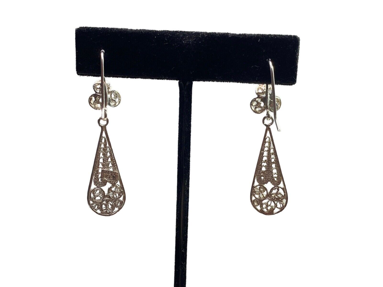 Vintage Sterling Silver Mexico Filigree Dangle Drop Long Earrings