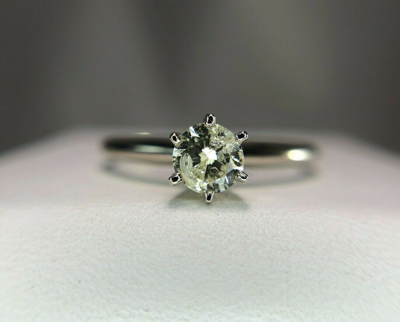 14k White Gold Round Brilliant Natural Diamond Engagement Solitaire Ring 1/3 ct