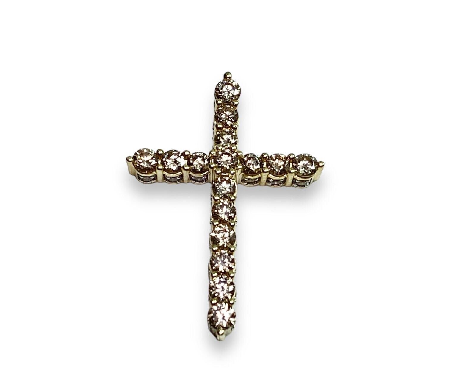 10k Yellow Gold Designer Signed Natural Round Diamond Cross Pendant