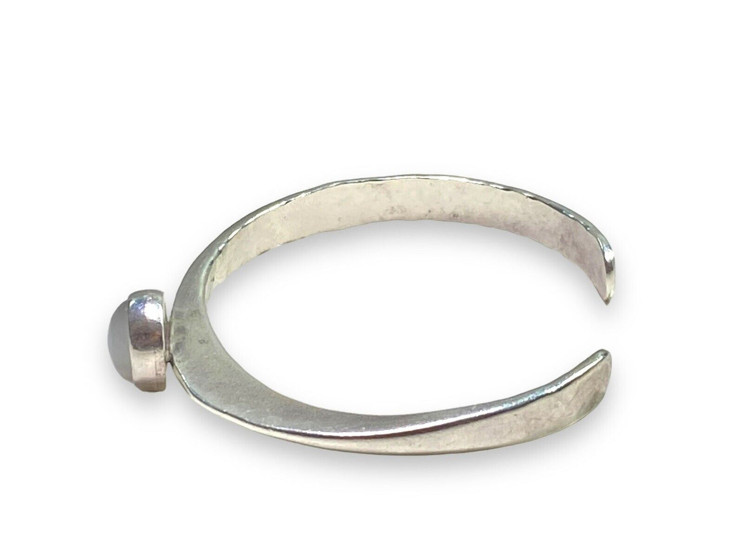 Vintage Sterling Silver Bezel Set White Moonstone Cuff Bracelet