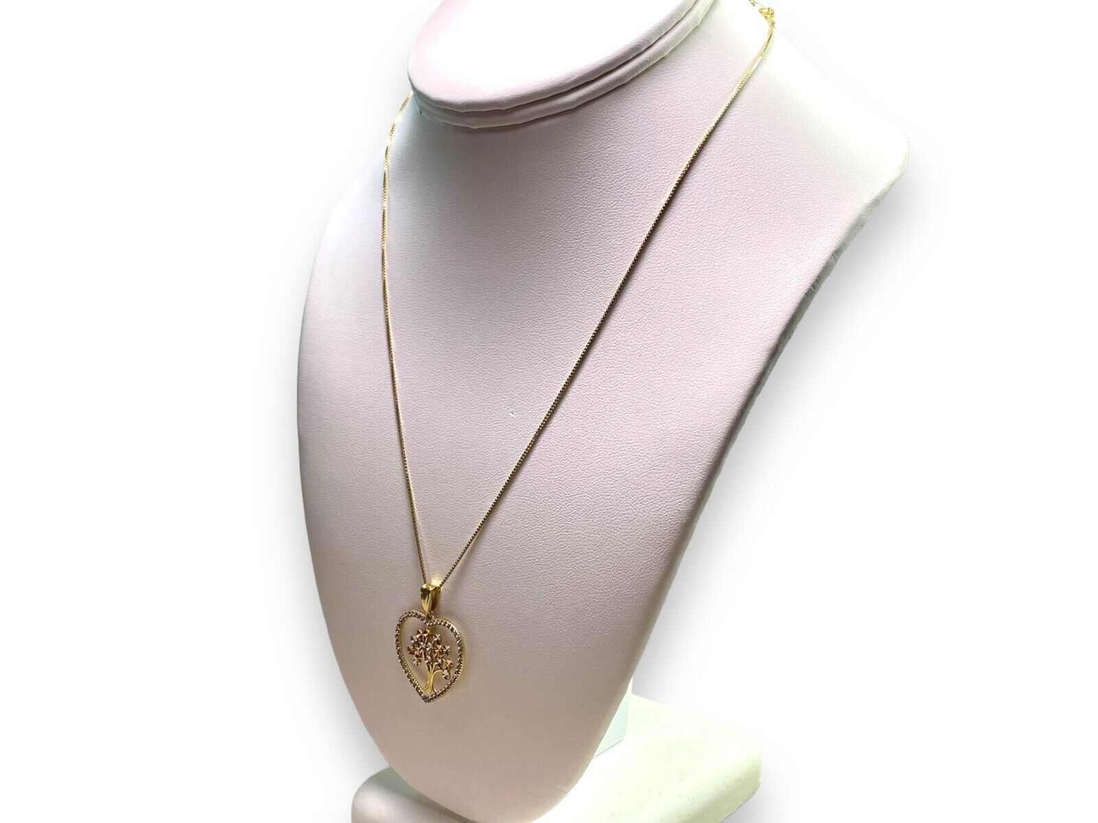 Vintage 14k Yellow Gold Heart Shape Tree Of Life Pendant Necklace