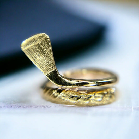 Vintage 14k Yellow Gold Signed Handcrafted Golf Club Ring