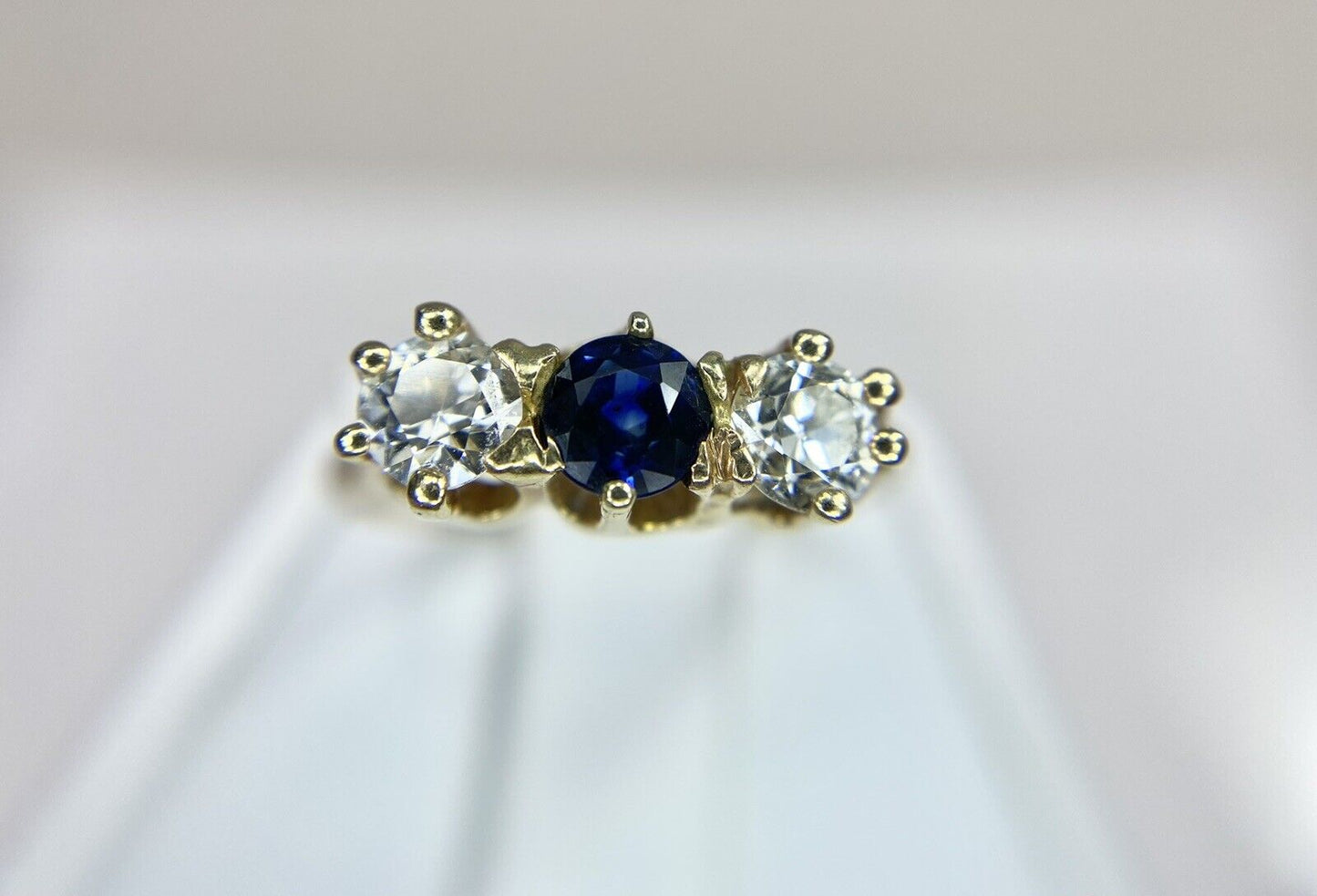 Vintage Art Deco 14k Yellow Gold Natural Blue Sapphire Old European Diamond Ring