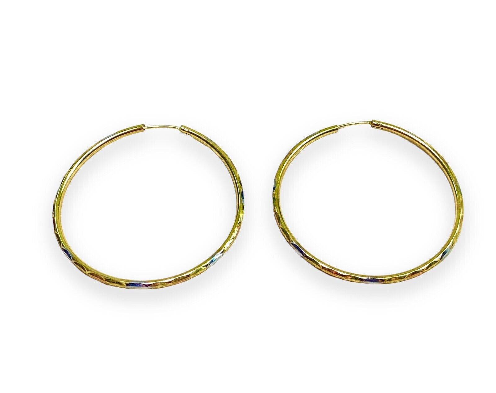 Vintage 14k Yellow White Rose Gold Big Hoop Earrings