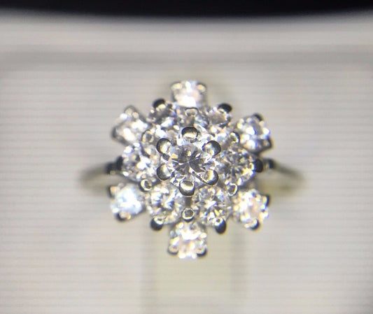 Estate 18k White Gold Round Brilliant Diamond Cluster Cocktail Ring 3/4 ct