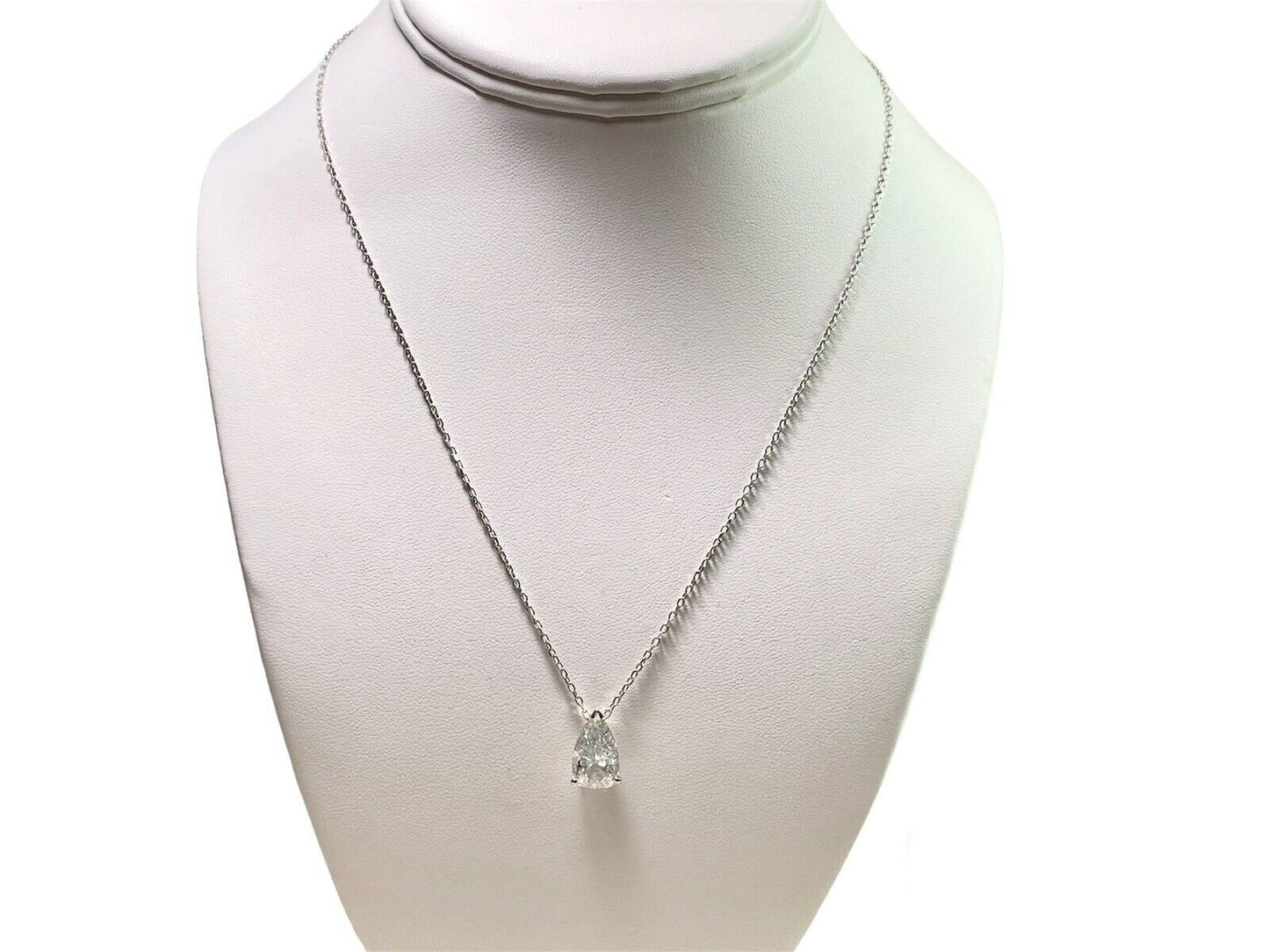 Vintage Art Deco 14k White Gold Natural Pear Shape Diamond Solitaire Necklace