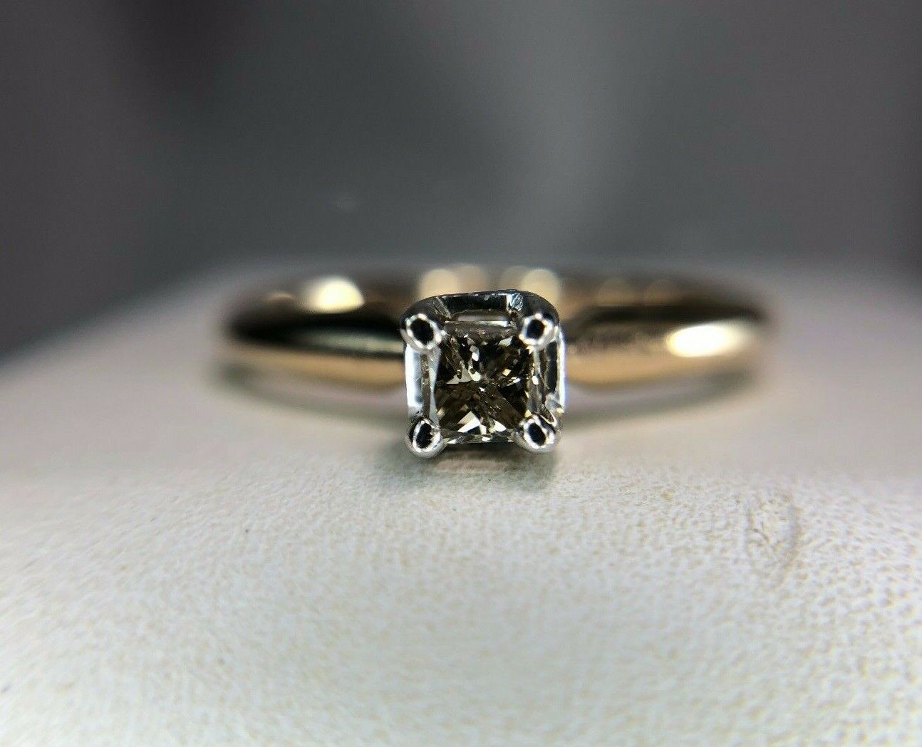 Estate 14k Yellow Gold Fancy Brown Color Princess Cut Diamond Engagement Ring 