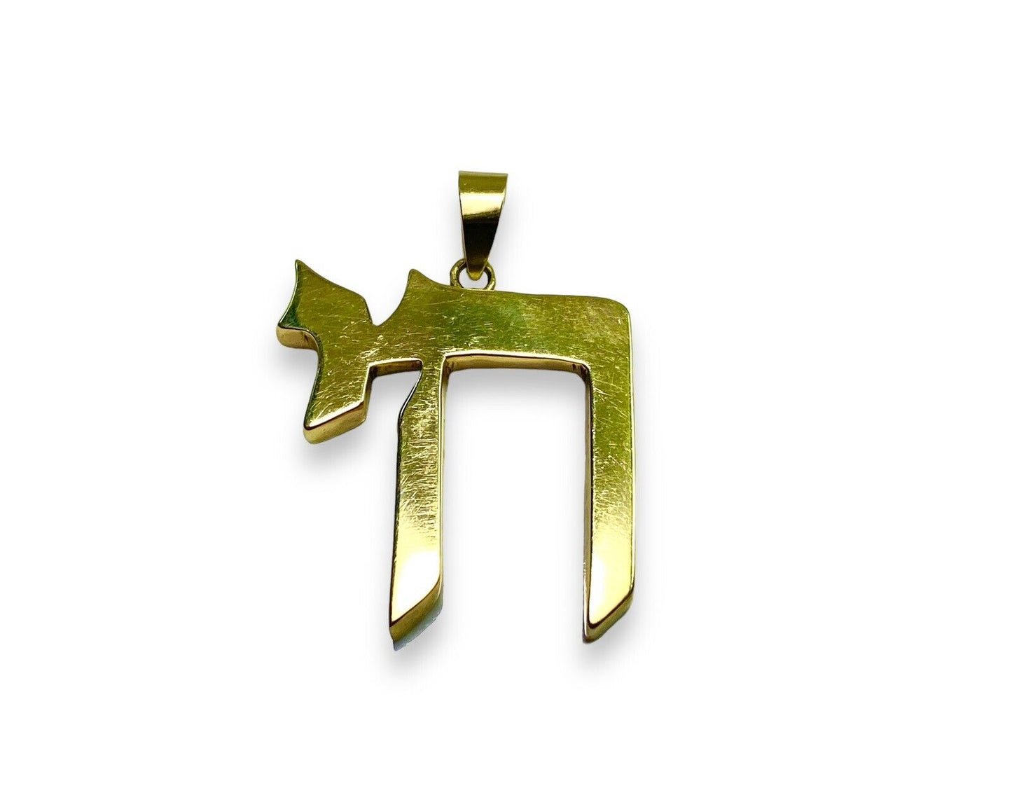 Vintage 14k Yellow Gold Hebrew Jewish Letter Chai Big Pendant