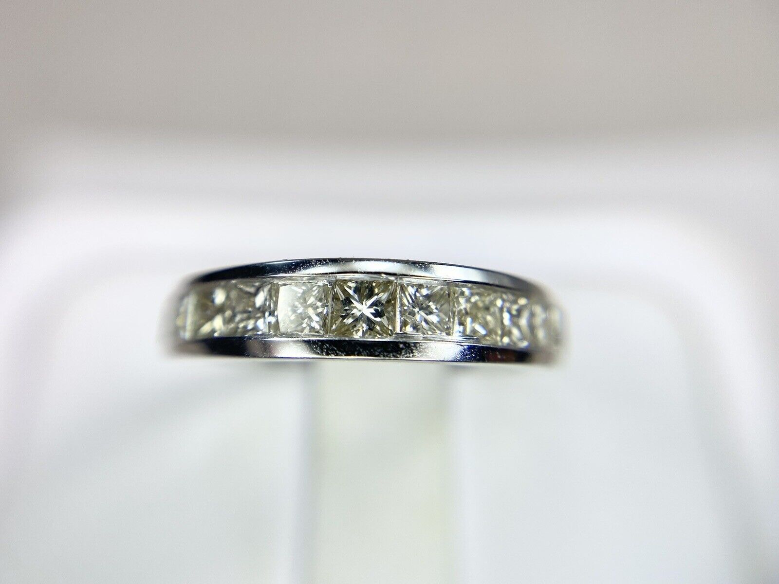 14k White Gold Natural Princess Cut Diamond Channel Set Wedding Band Ring