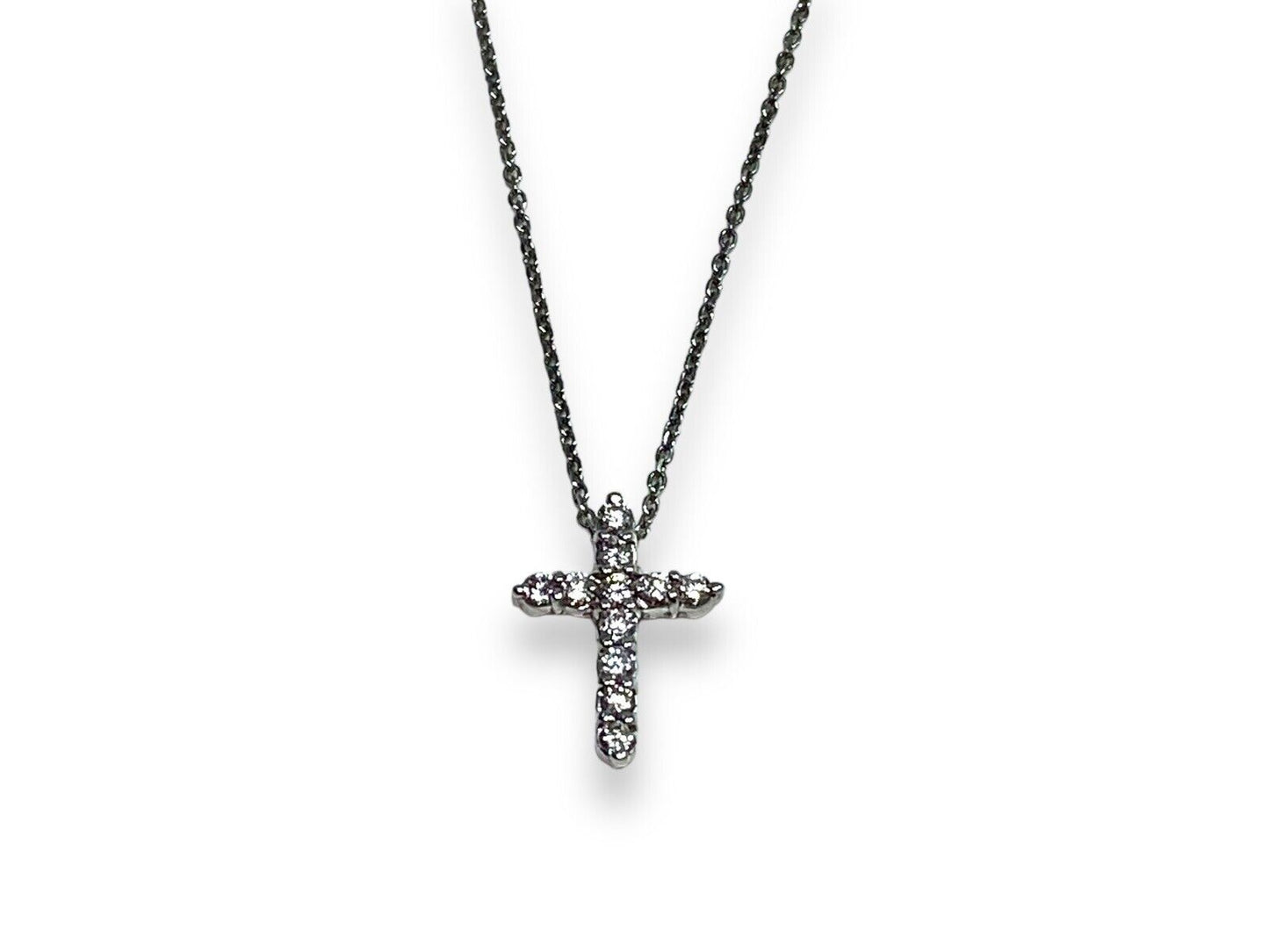 14k White Gold Natural Round Brilliant Diamond Small Cross Pendant Necklace