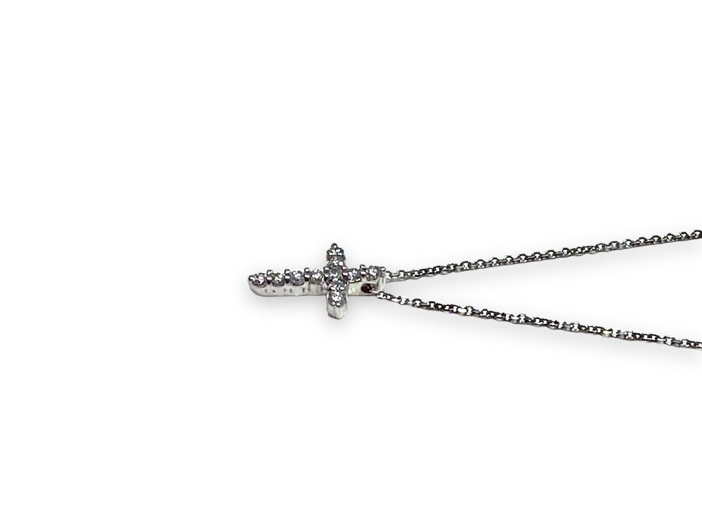 14k White Gold Natural Round Brilliant Diamond Small Cross Pendant Necklace