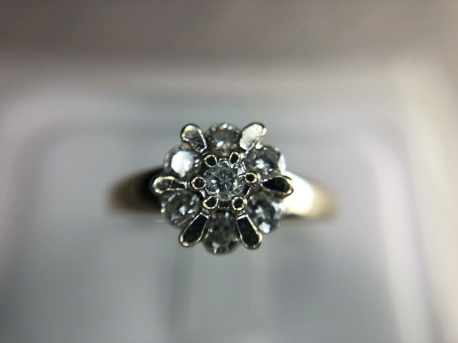 14k White Gold Round Brilliant Natural Diamond Flower Cluster Ring 1/2 ct