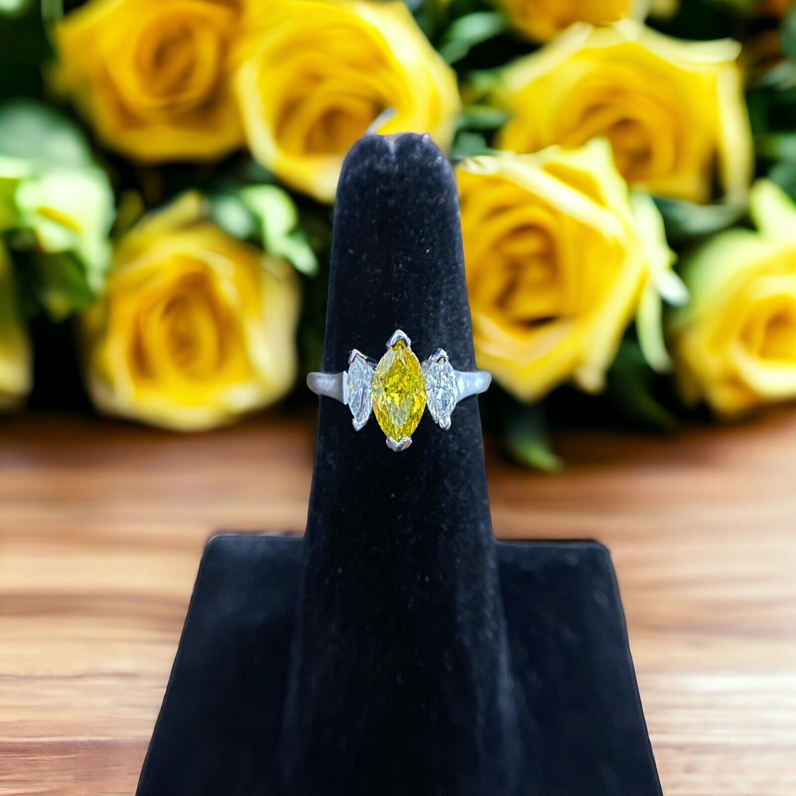 Vintage Platinum Fancy Vivid Yellow GIA Certified Diamond Engagement Ring