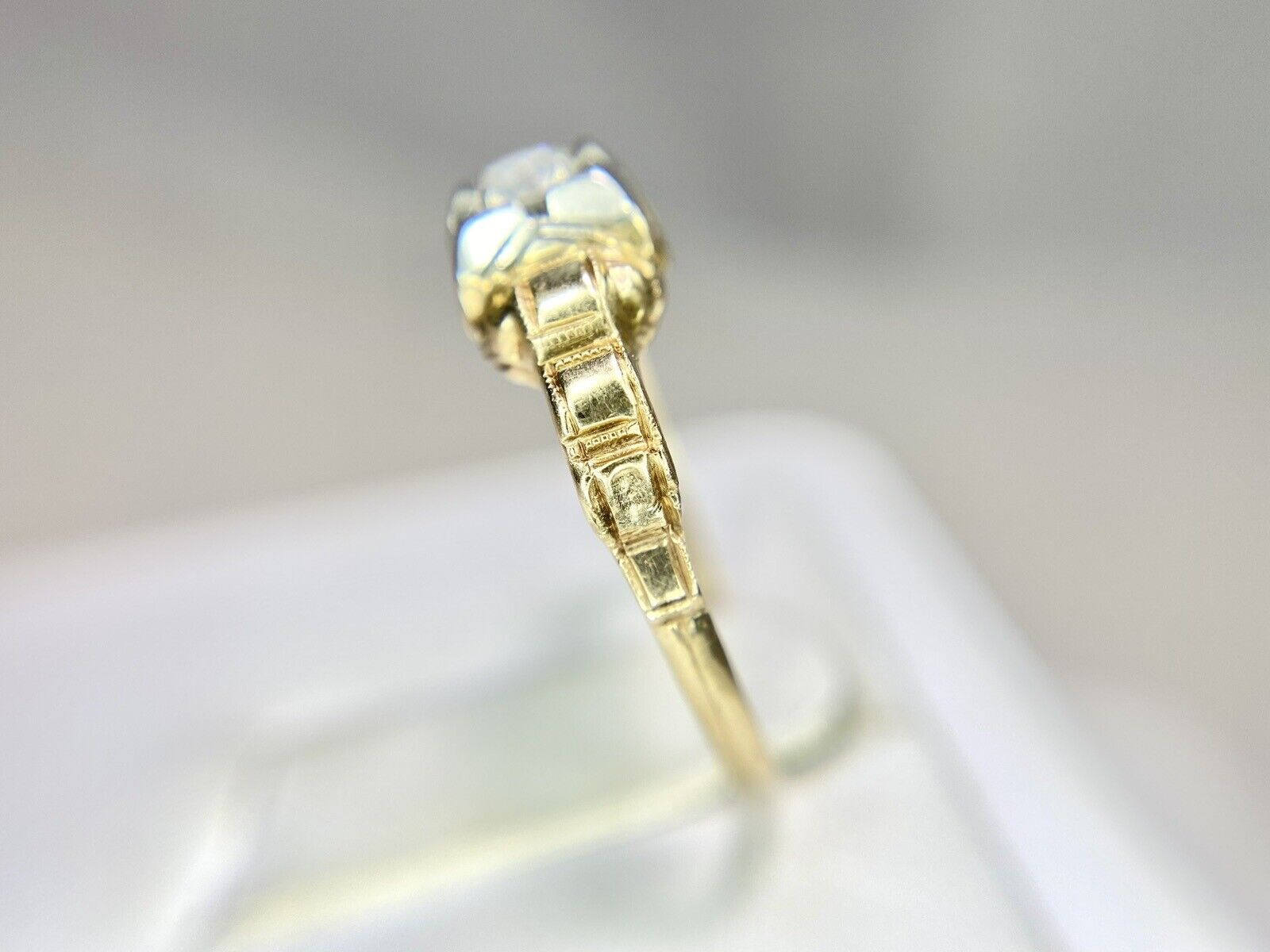 Vintage Art Deco 14k Yellow Gold Old European Diamond Small Engagement Ring