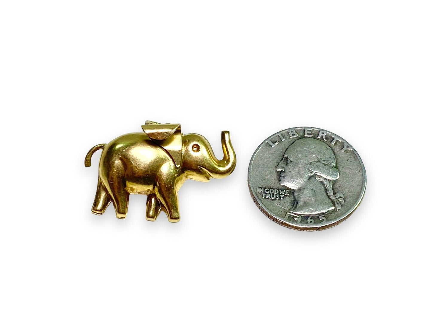 Vintage 18k Yellow Gold Signed Handcrafted Hollow Elephant Pendant