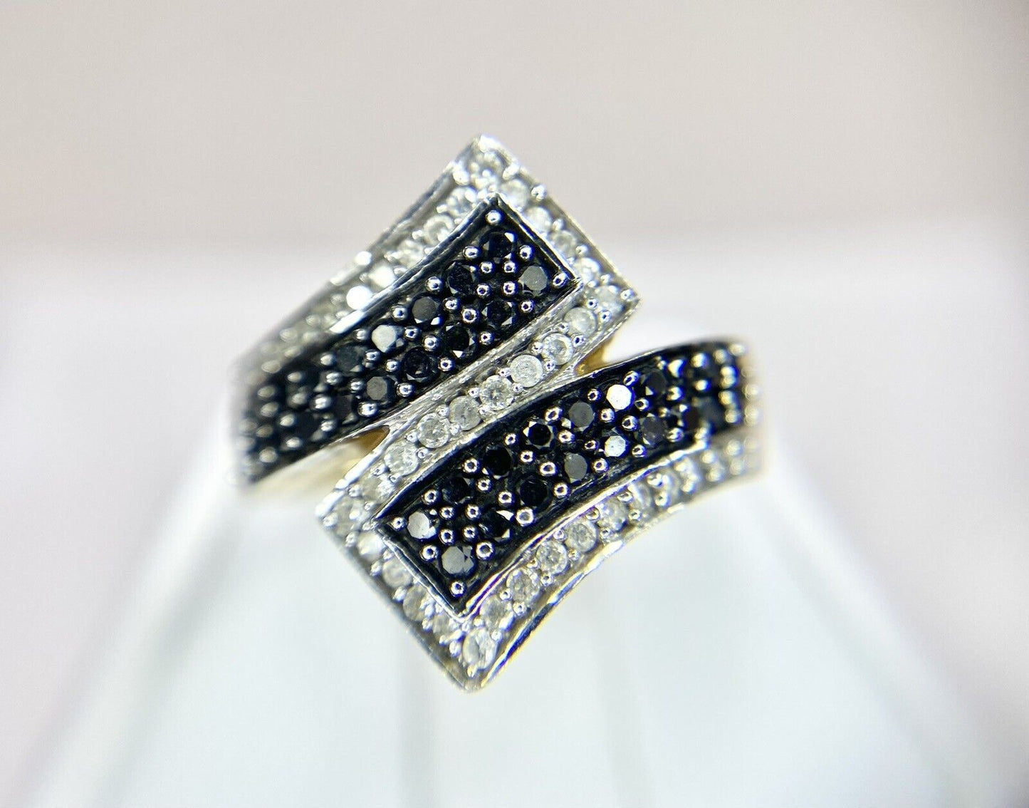 10k Yellow Gold Natural Black Diamond Crossover Bypass Ring