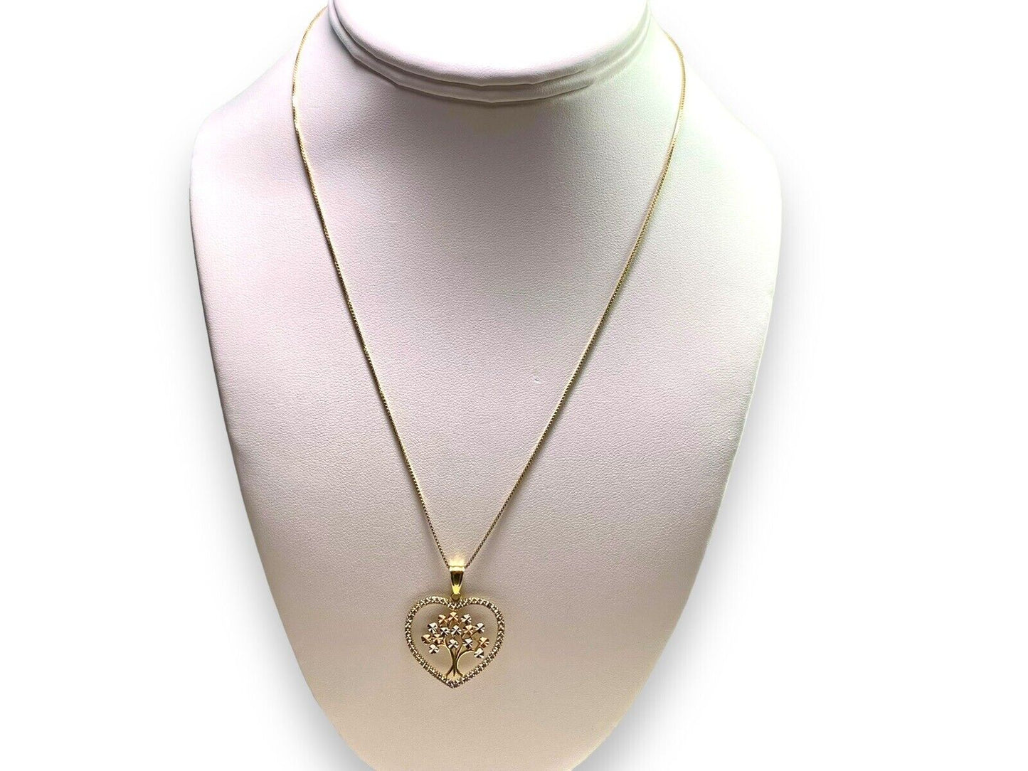 Vintage 14k Yellow Gold Heart Shape Tree Of Life Pendant Necklace