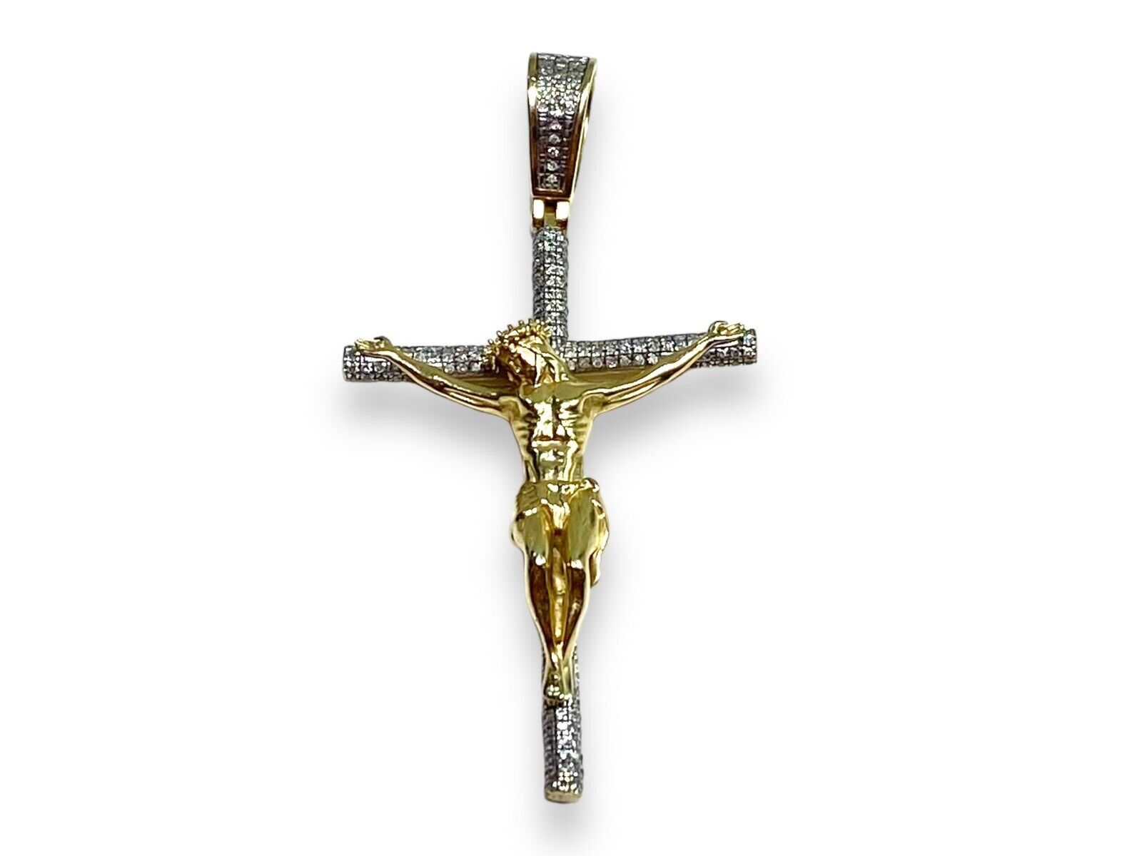 10k Yellow Gold Natural Round Diamond Jesus Classic Cross Pendant