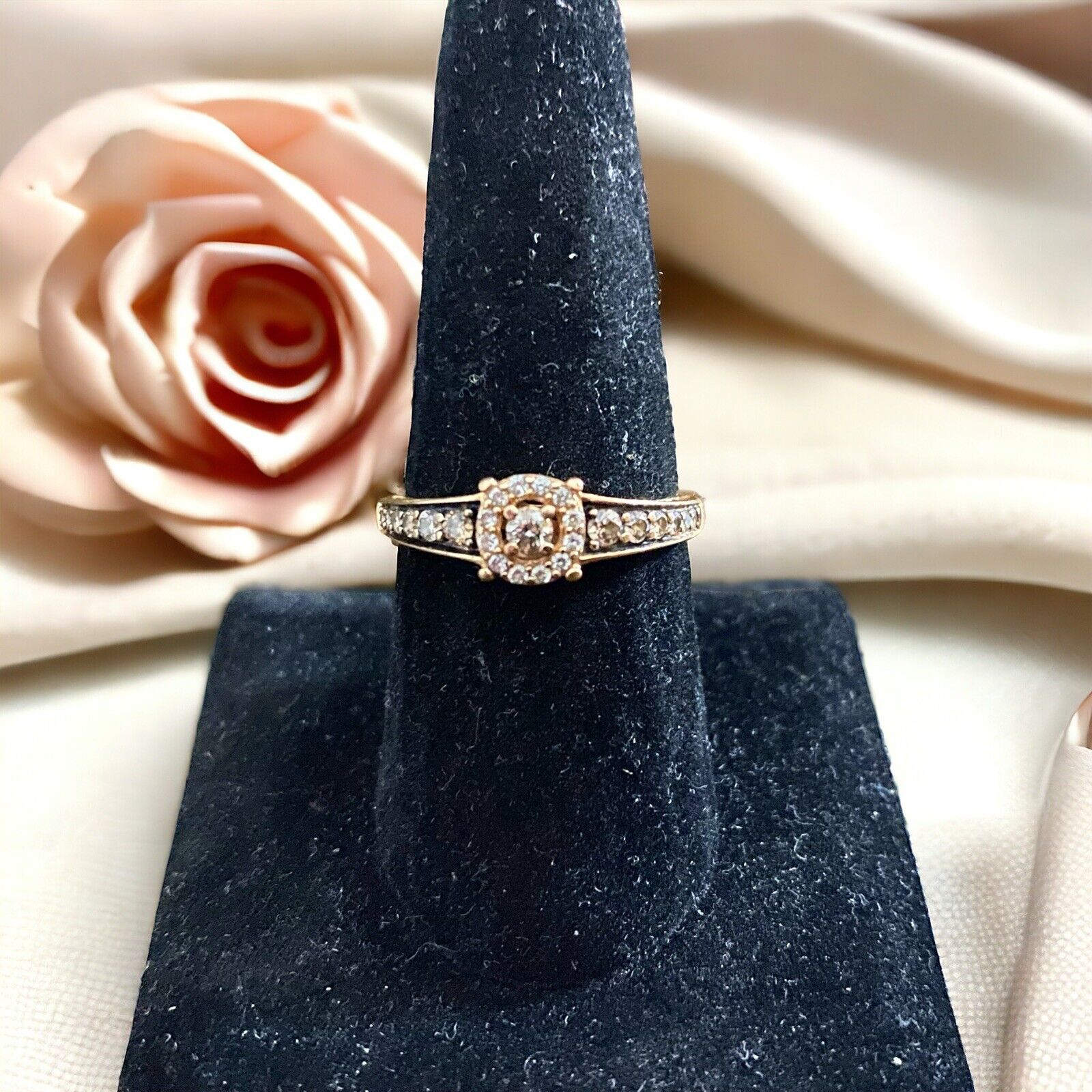 14k Rose Gold Le Vian Round Chocolate Diamond Small Halo Engagement Ring