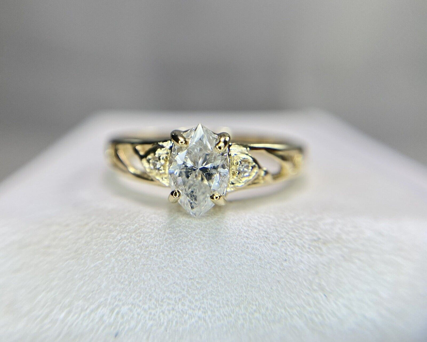 Vintage 14k Yellow Gold Natural Marquise Diamond GIA Certified Engagement Ring