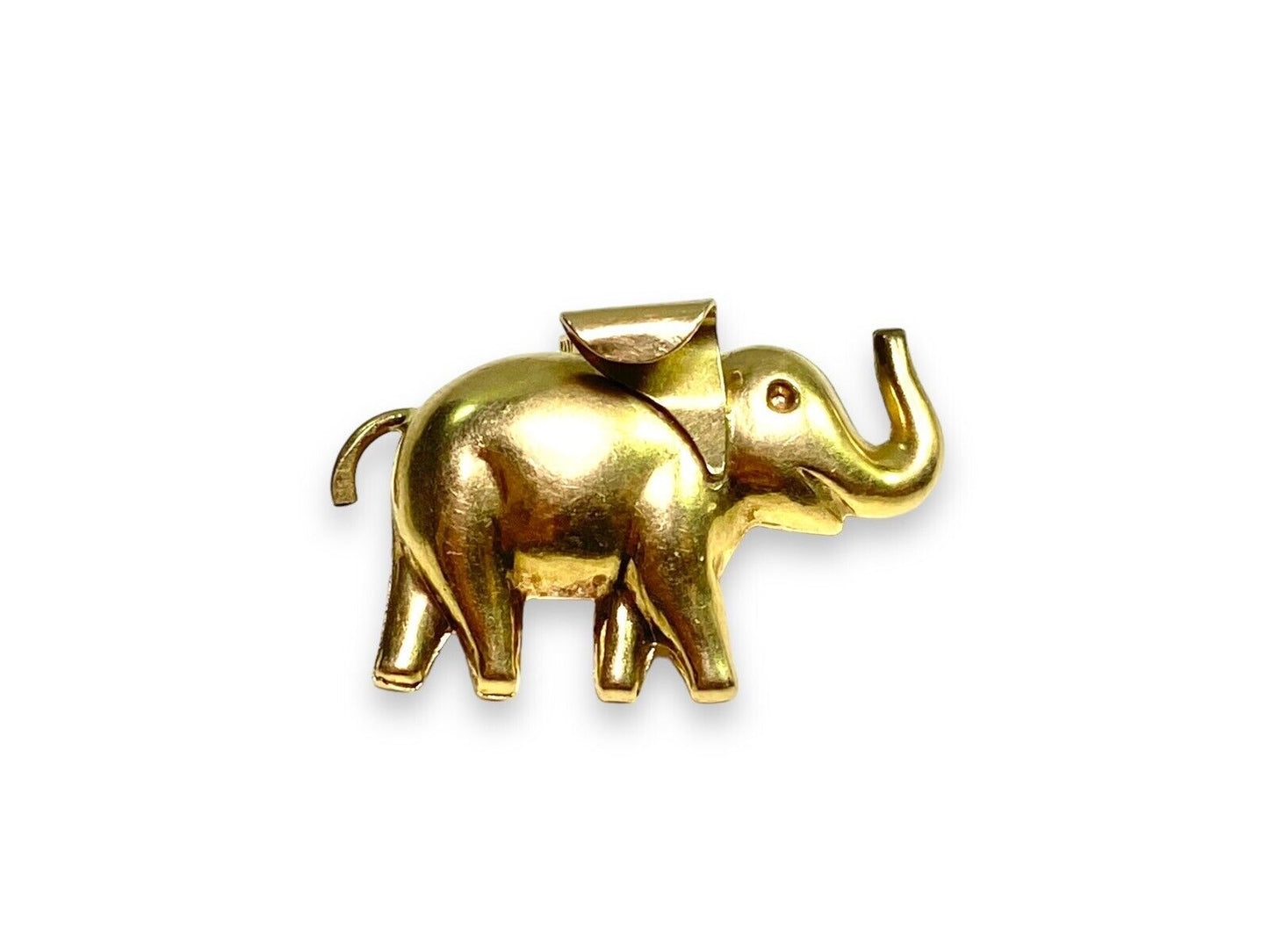 Vintage 18k Yellow Gold Signed Handcrafted Hollow Elephant Pendant