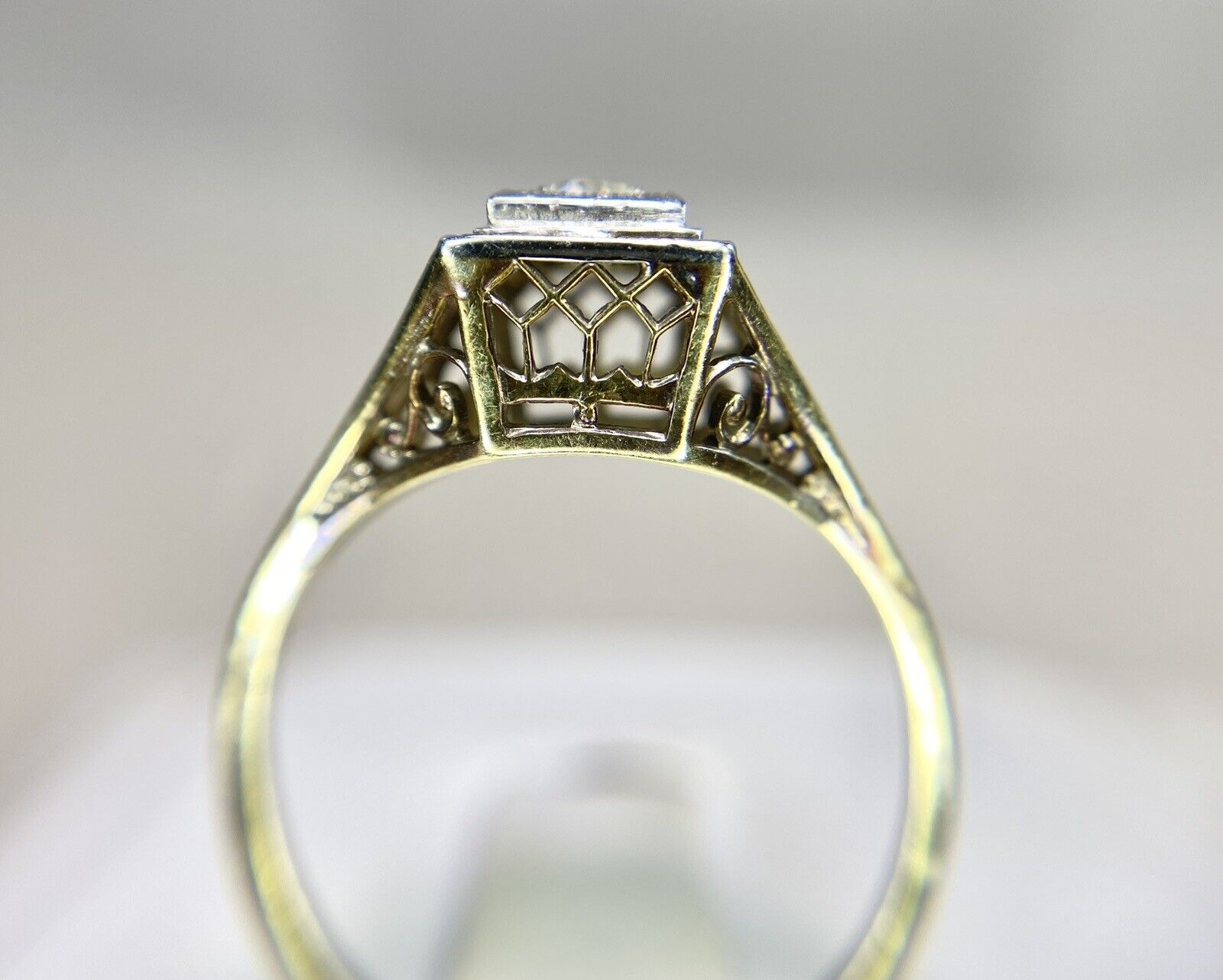 Art Deco 14k Yellow Gold Old European Diamond Filigree Engagement Ring