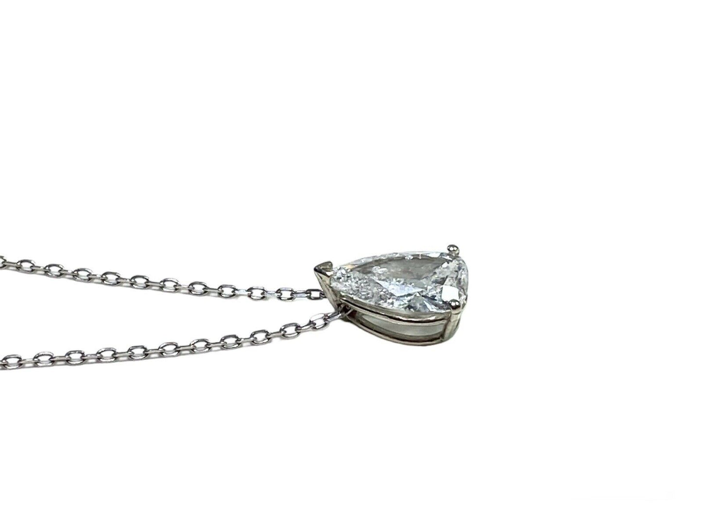 Vintage Art Deco 14k White Gold Natural Pear Shape Diamond Solitaire Necklace