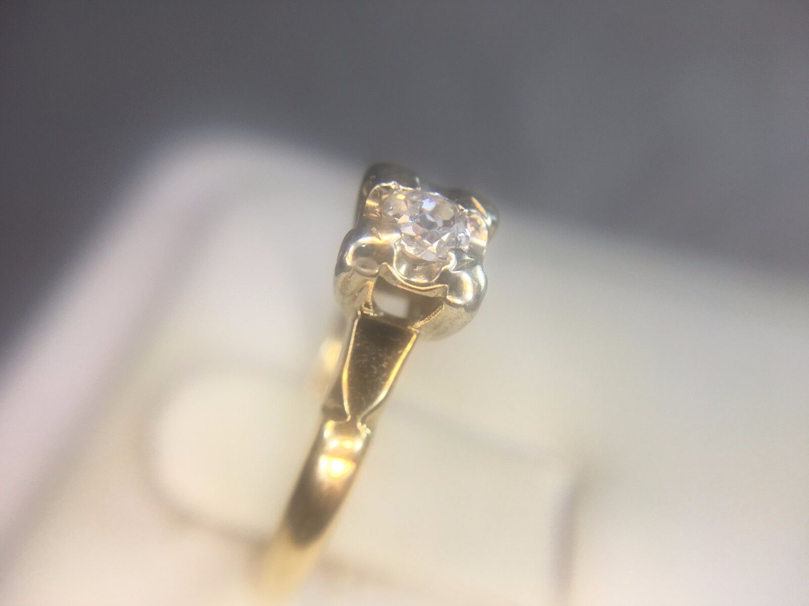 Vintage 14k Yellow Gold Old Miner Diamond Small Engagement Ring