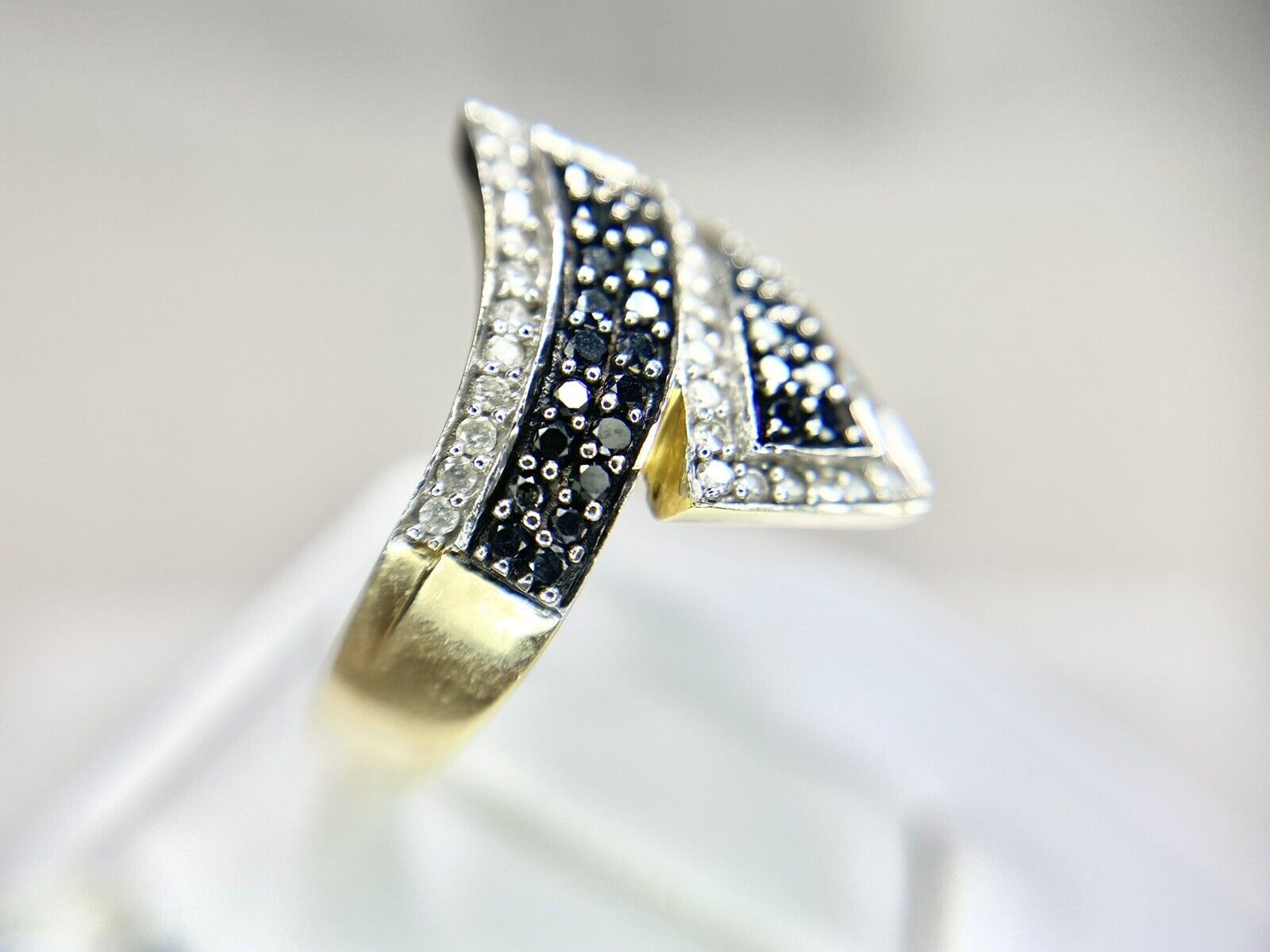 10k Yellow Gold Natural Black Diamond Crossover Bypass Ring