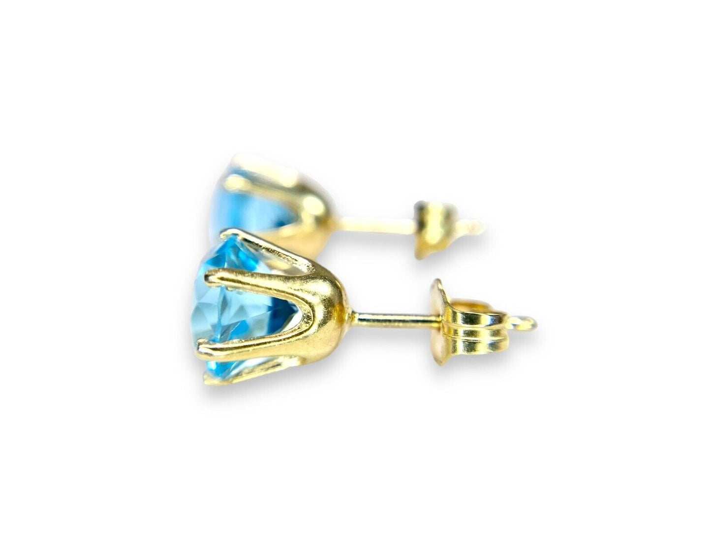 Vintage 14k Yellow Gold Natural Round Blue Topaz Stud Earrings