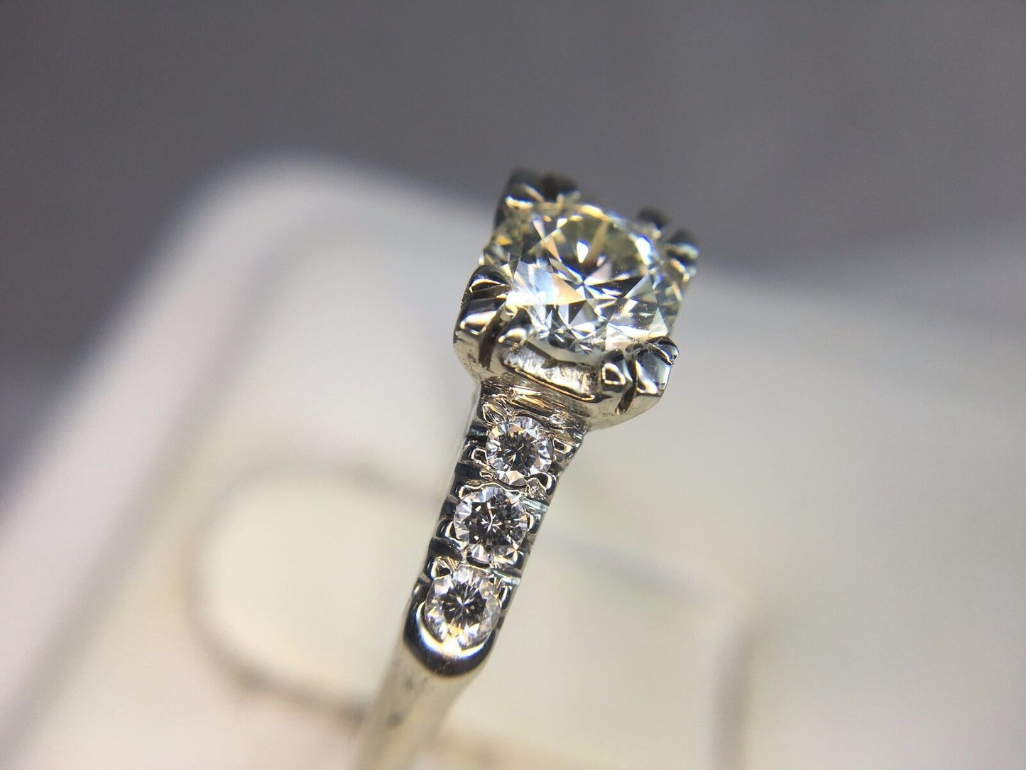 Vintage Antique 14k White Gold Old European Diamond Engagement Ring 3/4 ct