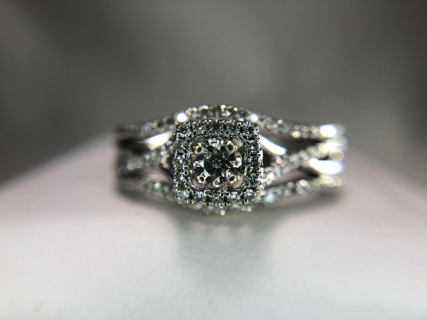 10k White Gold Round Brilliant Natural Diamond Engagement Ring Set 1/2 ct