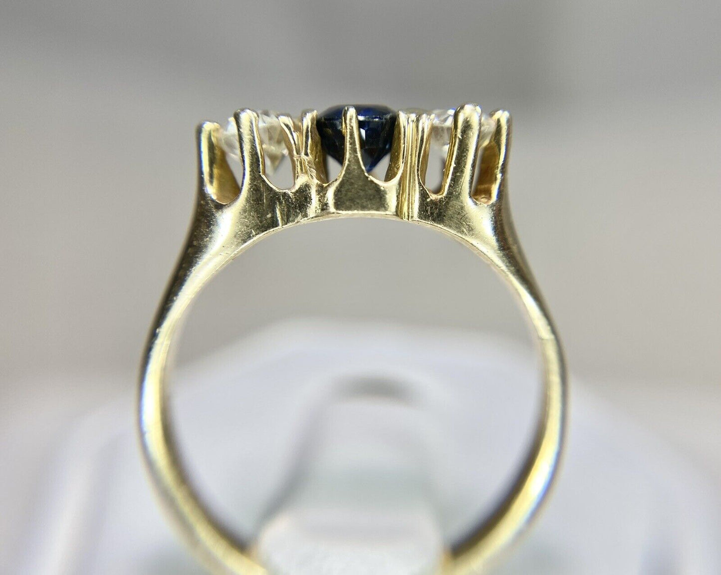 Vintage Art Deco 14k Yellow Gold Natural Blue Sapphire Old European Diamond Ring