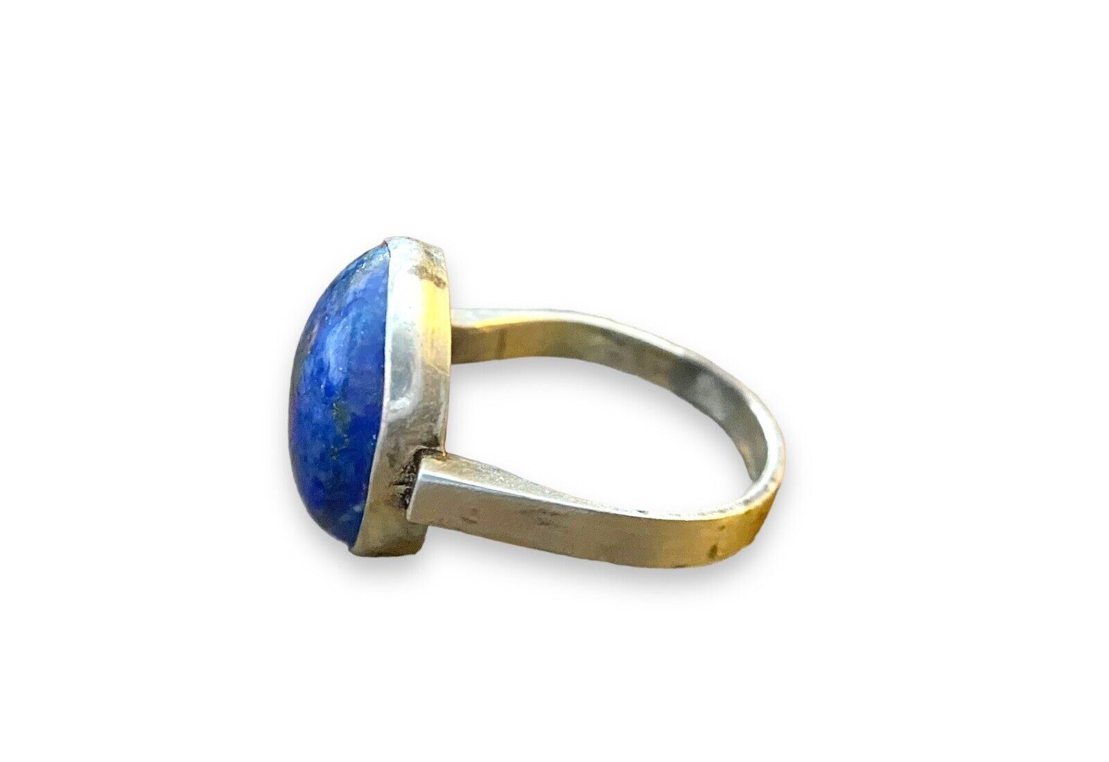 Vintage Sterling Silver Oval Shape Natural Lapis Lazuli Bezel Set Ring Size 7