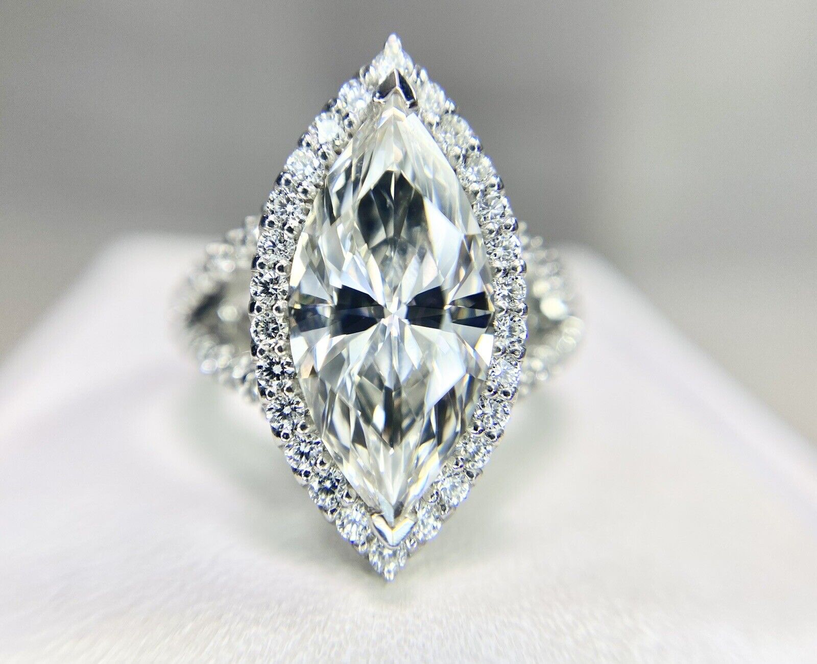 Platinum Marquise Cut Diamond GIA Certified Halo Engagement Ring