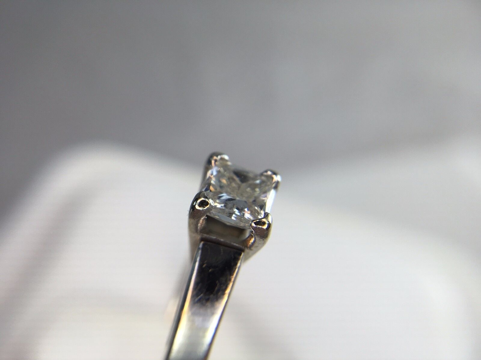 14k White Gold Square Princess Cut Natural Diamond Solitaire Engagement Ring