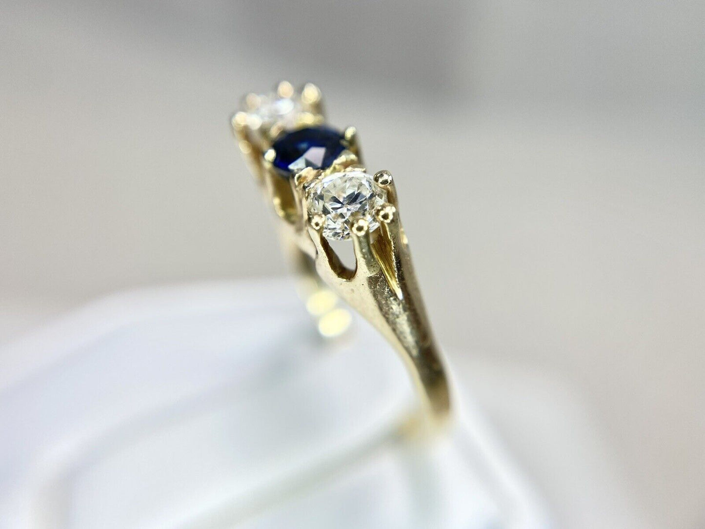 Vintage Art Deco 14k Yellow Gold Natural Blue Sapphire Old European Diamond Ring