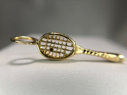 Vintage 14k Yellow Gold Tennis Racket Small Charm Pendant