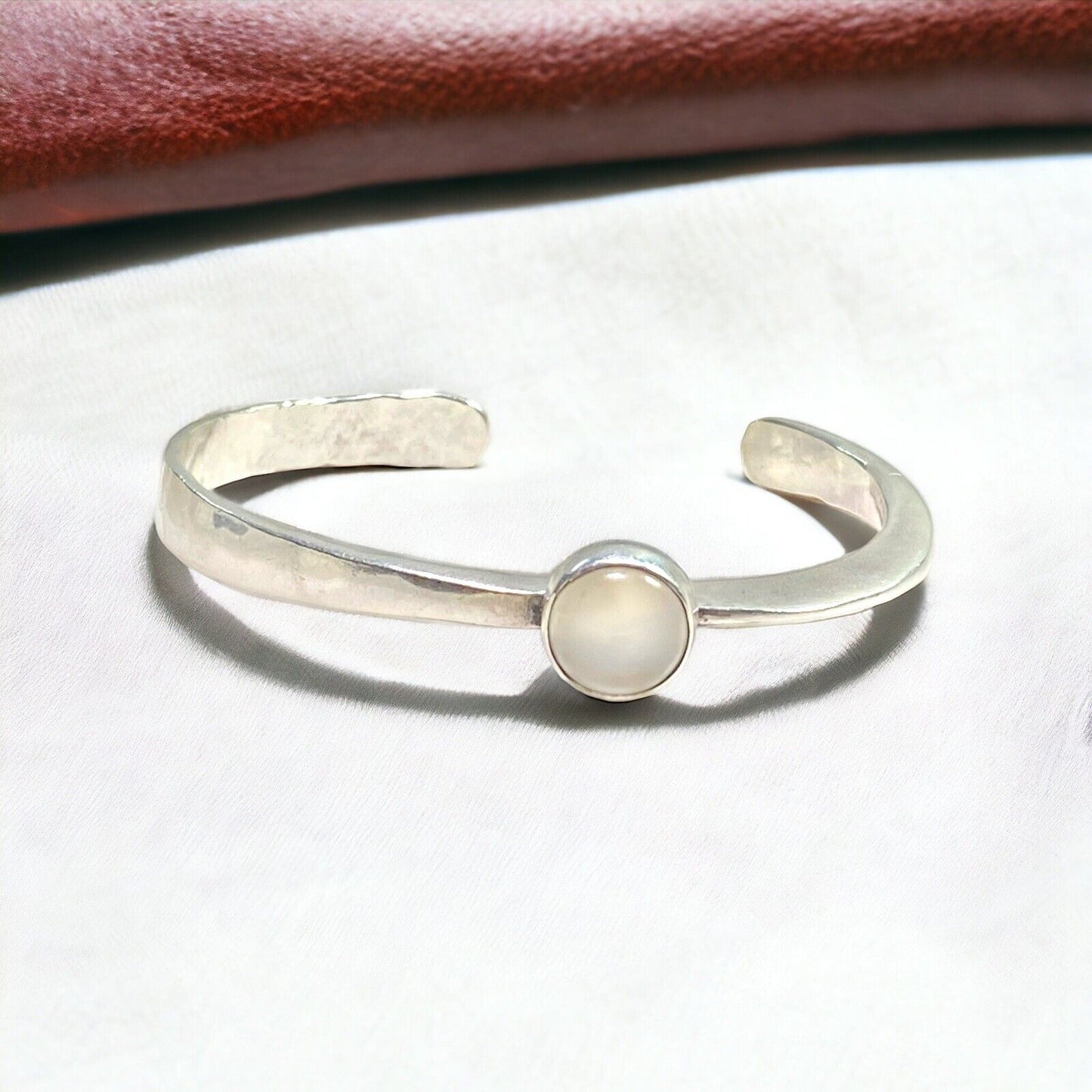 Vintage Sterling Silver Bezel Set White Moonstone Cuff Bracelet