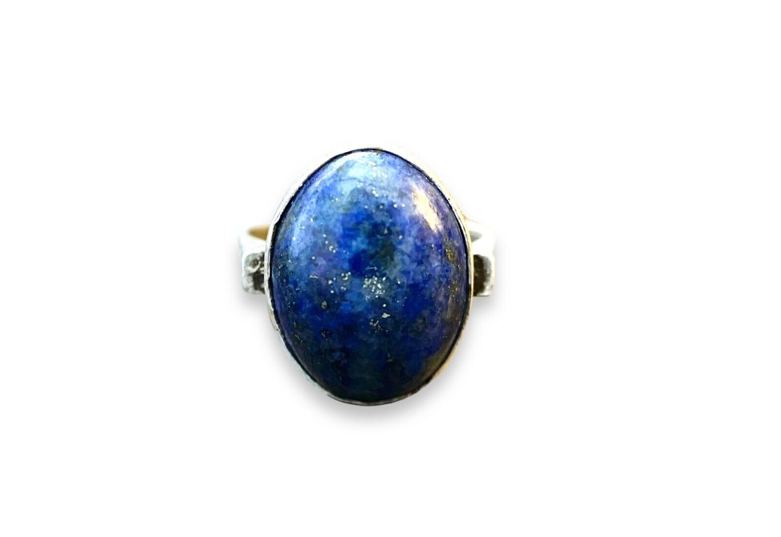 Vintage Sterling Silver Oval Shape Natural Lapis Lazuli Bezel Set Ring Size 7