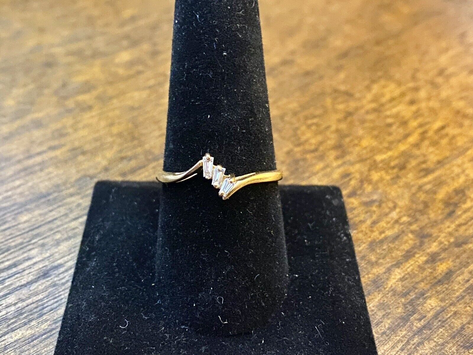 Vintage 14k Yellow Gold Natural Baguette Cut Diamond Bypass Ring