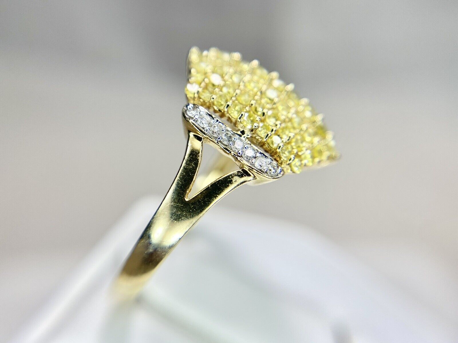 10k Yellow Gold Designer Natural Fancy Yellow Diamond Small Cocktial Ring